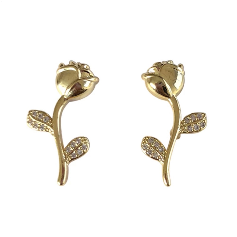 NEW 14k Gold Cute Rose Earrings - Picture 2 of 4